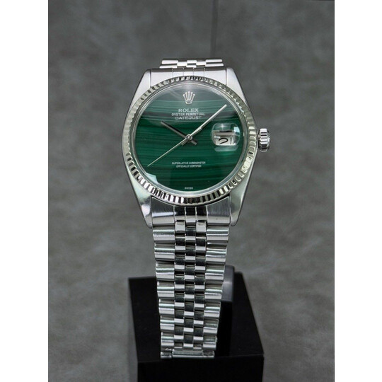 36mm • 1983 Rolex DateJust 16014 White Gold Bezel “Malachite” Dial